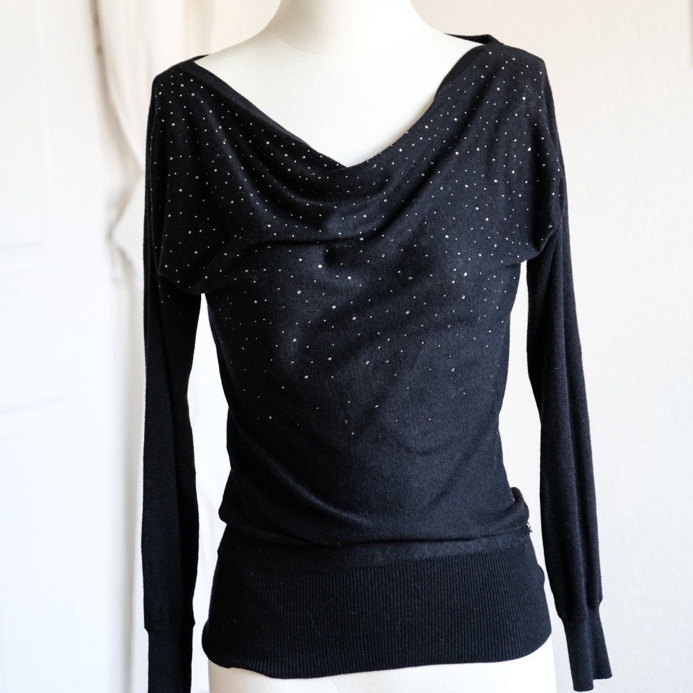 Guess Black Rhinestone Sweater Small EUC